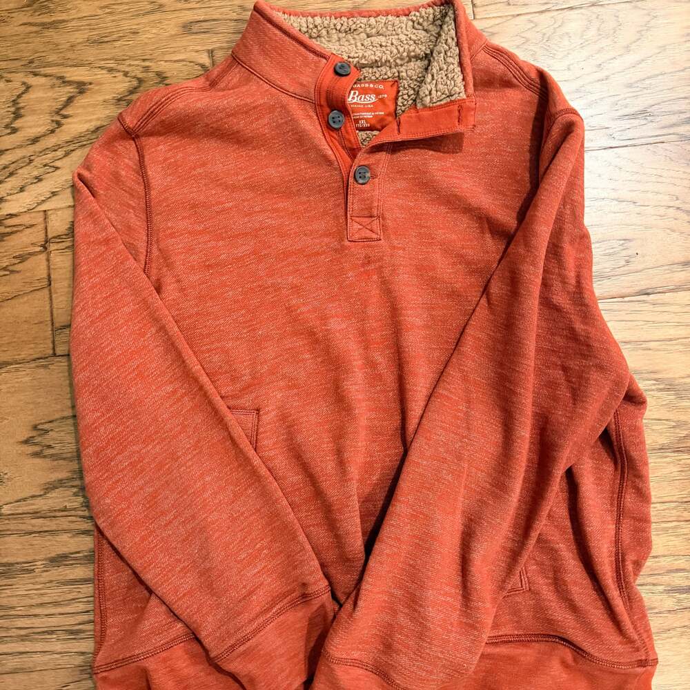 GH Bass Pullover Jacket Large Burnt Orange Lined Mock Neck Men's Faux Fur Trim